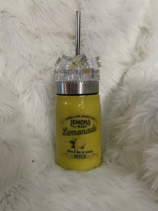 17 oz mason Jar glitter lemonade stainless steel with ice topper included