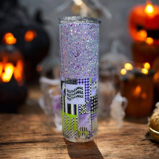 BeetleJuice inspired 30 ounce skinny stainless steel tumbler