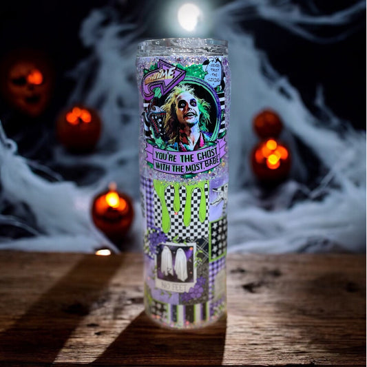 BeetleJuice inspired 30 ounce skinny stainless steel tumbler