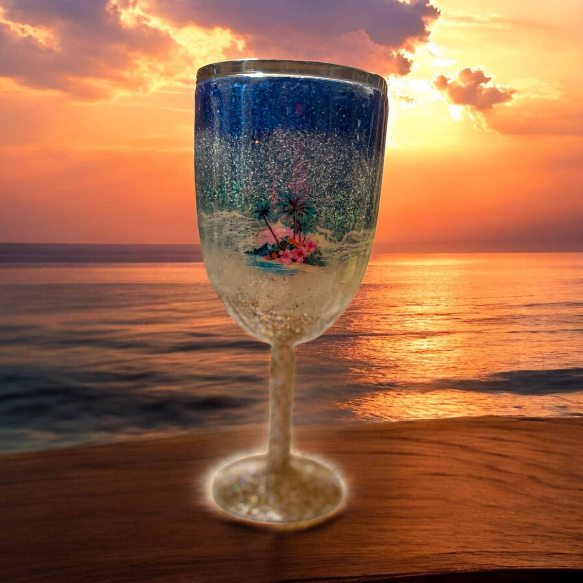 Set of Stemmed beach wine glasses stainless steel