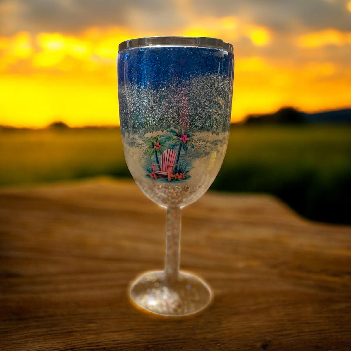Set of Stemmed beach wine glasses stainless steel